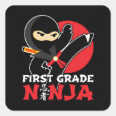 1年生忍者キック初日新学期 スクエアシール (正面)