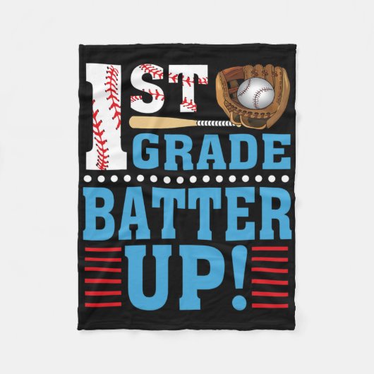 1年生新学期1年生バッターアップベースボール フリースブランケット (正面)