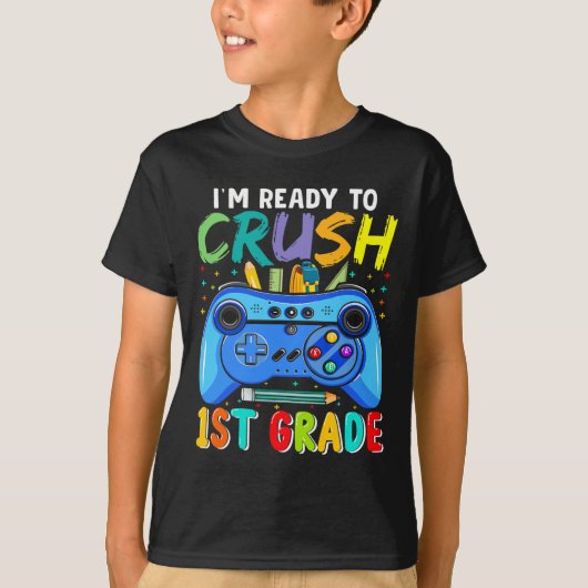 1年生+ゲーム好き男子の小学校+入学準備はバッチリ Tシャツ (正面)