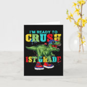 1年生T型恐竜を押し戻す準備ができている カード (黄色い花)