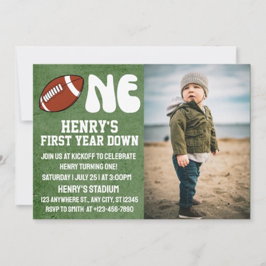 1年目のサッカーの最初の誕生日の写真 招待状 (正面)