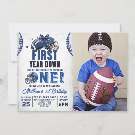 1年目のサッカーの最初の誕生日の写真 招待状 (正面)