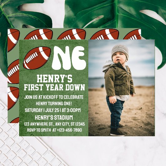 1年目のサッカーの最初の誕生日の写真 招待状