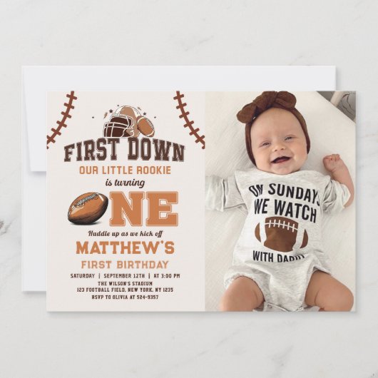 1年目のサッカーの最初の誕生日の写真 招待状 (正面)