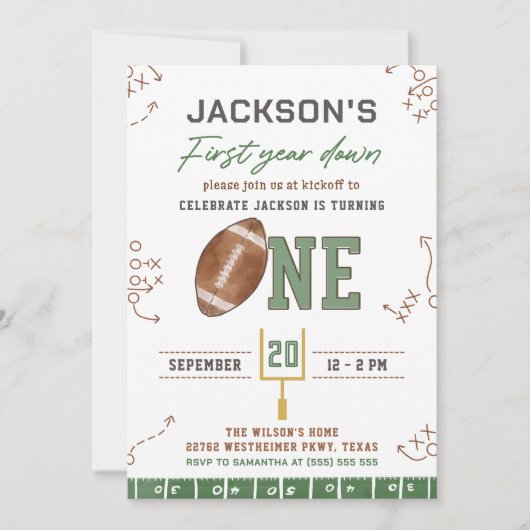 1年目のサッカーの最初の誕生日パーティー 招待状 (正面)