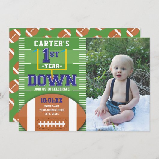 1年目のサッカーボーイズファースト誕生日写真 招待状 (正面/裏面)