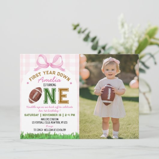 1年目のサッカー女子の誕生日の写真 招待状 (スタンド正面)