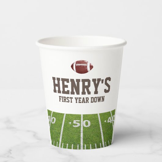 1年目のサッカー少年の誕生日 紙コップ (裏面)