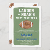 1年目のサッカー、双子の1歳の誕生日パーティー 招待状 (正面/裏面)