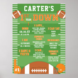 1年目のダウンオレンジサッカー1番目の誕生日フォーム ポスター