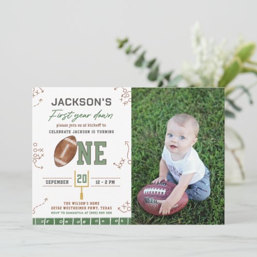 1年目のダウンサッカーの最初の誕生日写真 招待状 (スタンド正面)