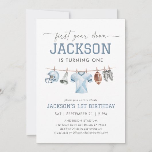 1年目のダウンサッカーの最初の誕生日 招待状 (正面)