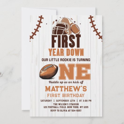 1年目のダウンサッカーの最初の誕生日 招待状 (正面)