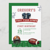 1年目のダウンサッカーの最初の誕生日 招待状 (正面/裏面)