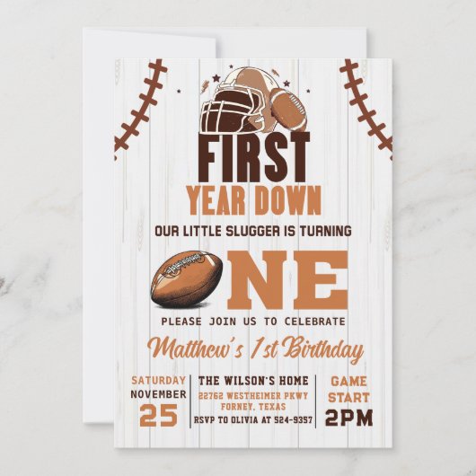 1年目のダウンサッカーの最初の誕生日 招待状 (正面)