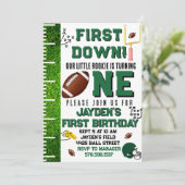 1年目のダウンサッカーテーマ男の子の誕生日パーティー 招待状 (スタンド正面)