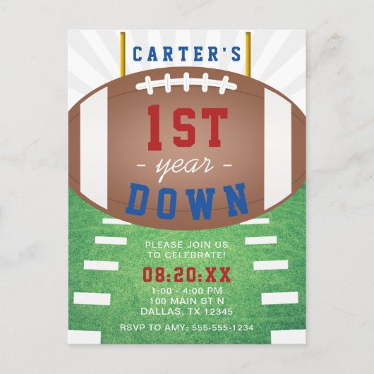 1年目のダウンサッカーテーマ1st誕生日 ポストカード (正面)