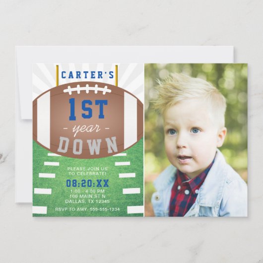 1年目のダウンサッカーテーマ1st誕生日 招待状 (正面)