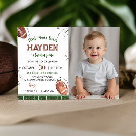 1年目のダウンサッカー誕生日写真招待状 招待状