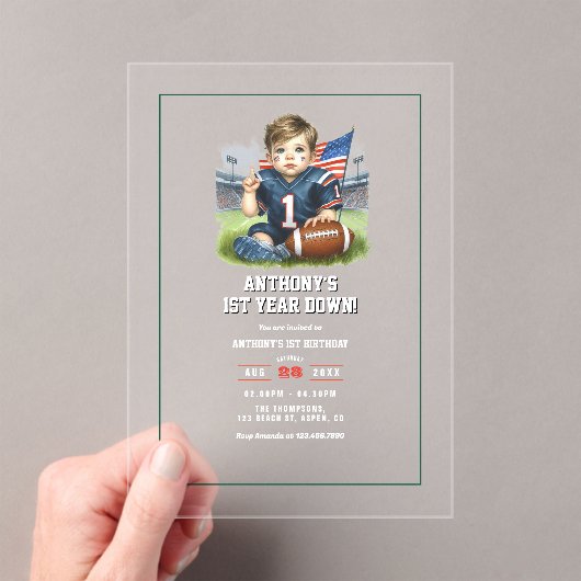 1年目のダウンサッカー1回目の誕生日パーティー アクリル招待状 (インサイチュ (ポータブル))