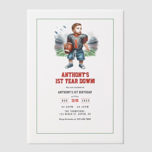 1年目のダウンサッカー1回目の誕生日パーティー ベラム紙招待状 (正面)