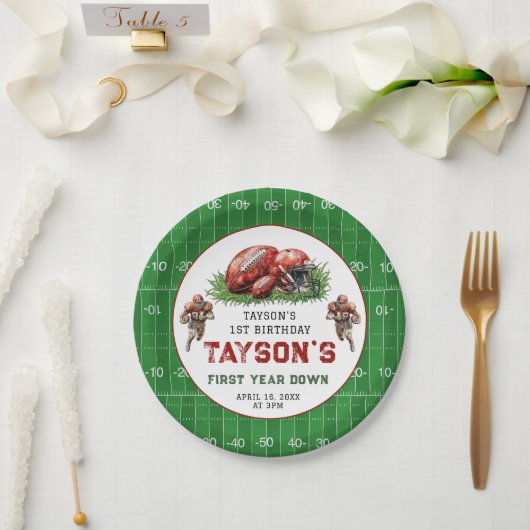 1年目のダウンサッカー1回目の誕生日パーティー ペーパープレート (ウェディング)