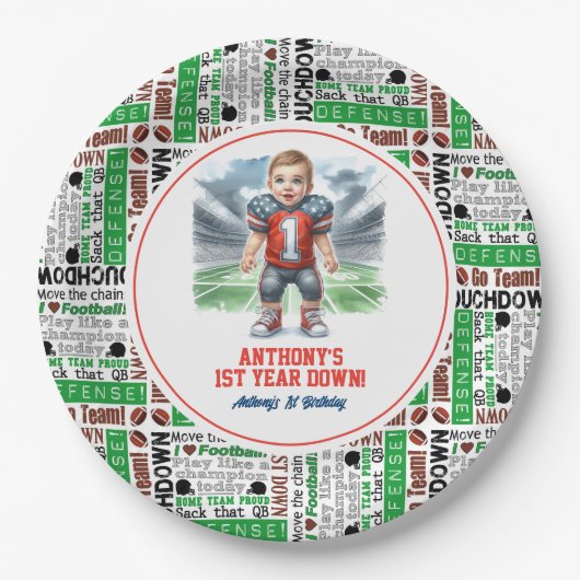 1年目のダウンサッカー1回目の誕生日パーティー ペーパープレート (正面)