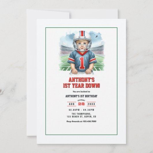 1年目のダウンサッカー1回目の誕生日パーティー 招待状 (正面)