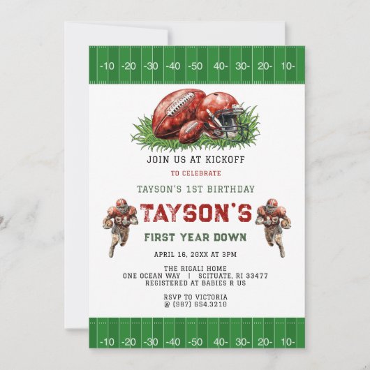 1年目のダウンサッカー1回目の誕生日パーティー 招待状 (正面)