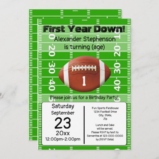 1年目のダウンサッカー1番目の誕生日パーティーインビタ 招待状 (正面/裏面)