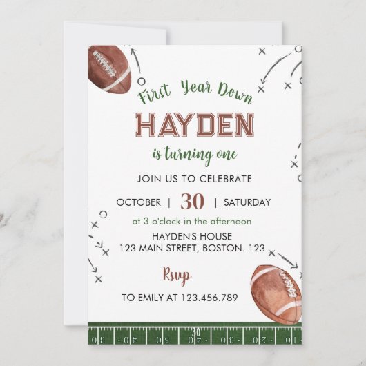 1年目のダウンサッカー1番目の誕生日招待状 招待状 (正面)