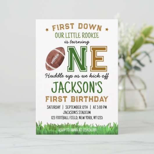 1年目のダウンサッカー1番目の誕生日招待状 招待状 (スタンド正面)