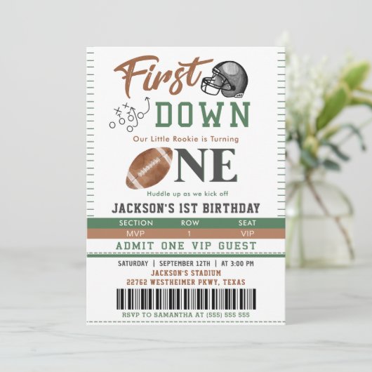 1年目のダウンサッカー1番目の誕生日招待状 招待状 (スタンド正面)