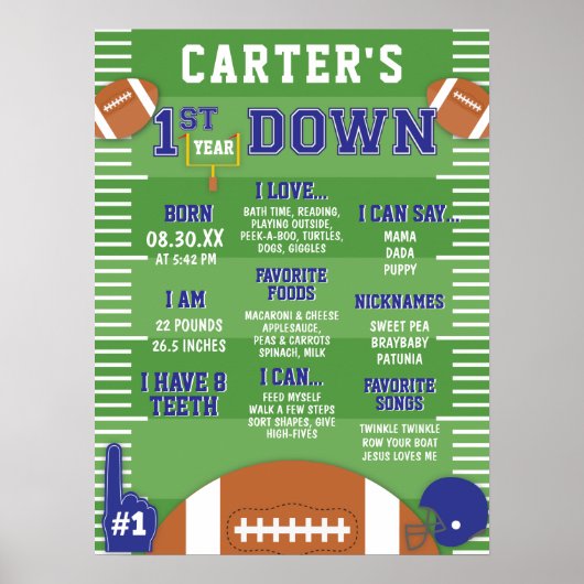 1年目のダウンブルーサッカー1st誕生日フォーム ポスター (正面)