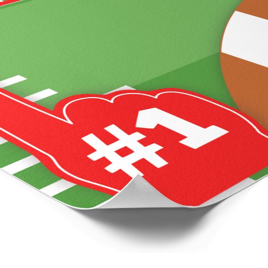 1年目のダウン赤いフットボール1st誕生日フォーム ポスター (角)