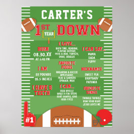 1年目のダウン赤いフットボール1st誕生日フォーム ポスター
