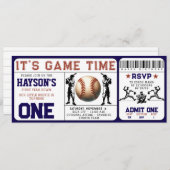 1年目のダウン野球チケット1回目の誕生日 招待状 (正面/裏面)