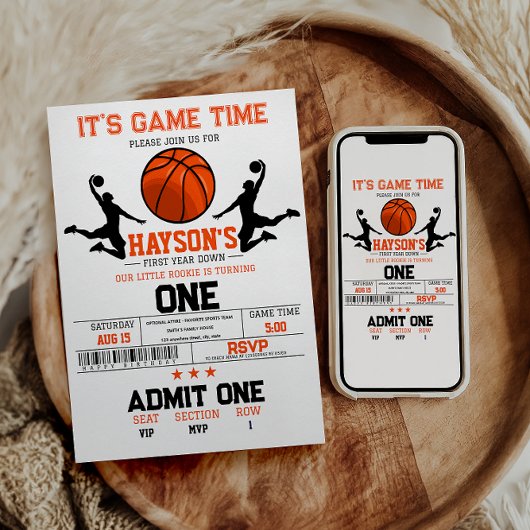 1年目のバスケットボール1回目の誕生日パーティー 招待状