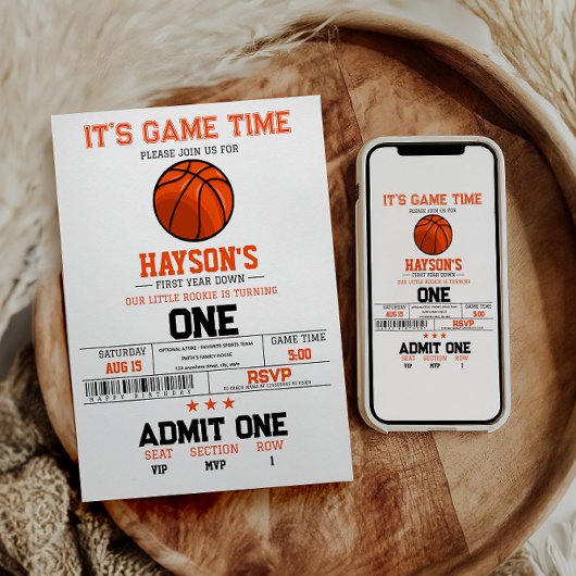 1年目のバスケットボール1回目の誕生日パーティー 招待状