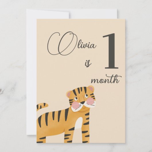 1年目のマイルストーンカード「かわいいジャングルの動物」 招待状 (正面)