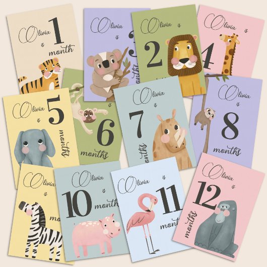 1年目のマイルストーンカード「かわいいジャングルの動物」 招待状