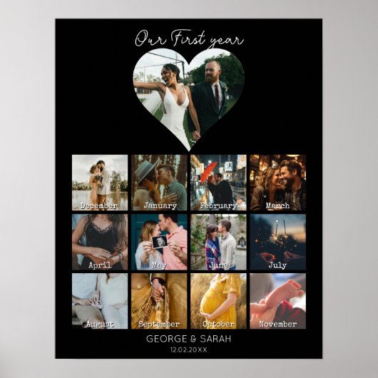1年目の写真記念ギフトカレンダー12か月 ポスター (正面)