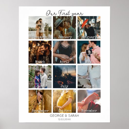 1年目の写真記念ギフトカレンダー12か月 ポスター (正面)
