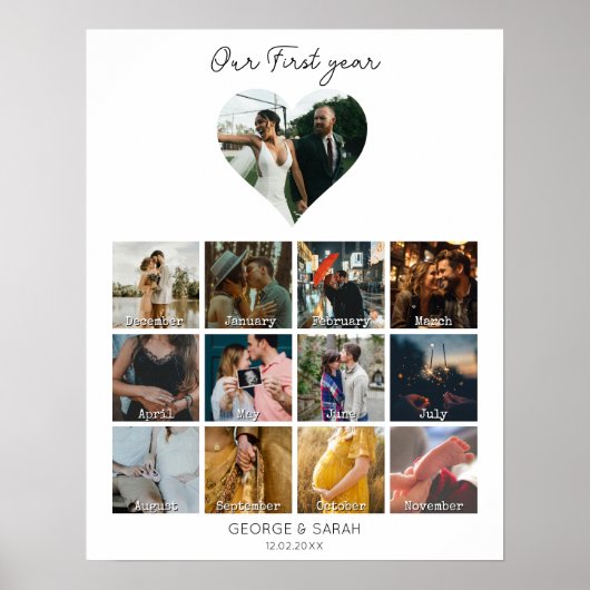 1年目の写真記念ギフトカレンダー12か月 ポスター (正面)