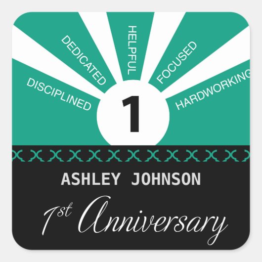 1年目の従業員をパーソナライズ スクエアシール (正面)