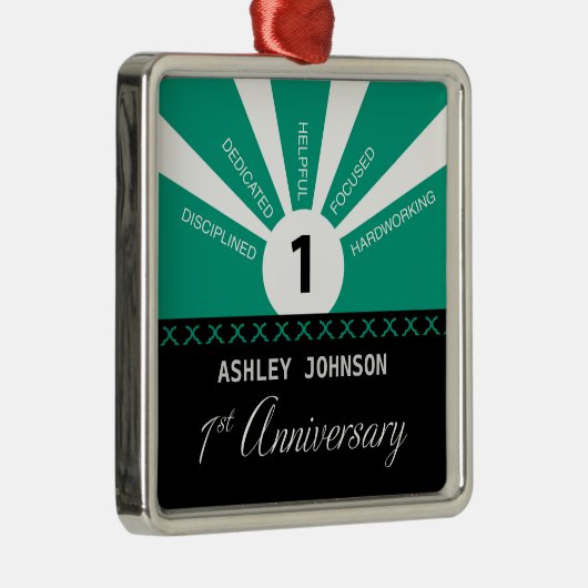 1年目の従業員をパーソナライズ メタルオーナメント (右)