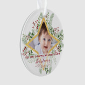 1年目の祖父母の金ゴールドとフローラクリスマス オーナメント (正面)