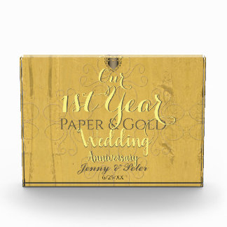 1年目の紙と金ゴールド結婚の記念日 フォトブロック
