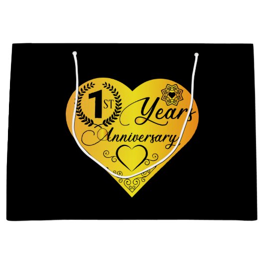 1年目の記念日ハート ラージペーパーバッグ (正面)