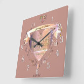 1年目の記結婚念紙金ゴールドハート スクエア壁時計 (傾斜)